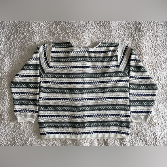 Reba Rose Vintage Striped Knit Button Up Cardigan Sweater Made In NY Size M - Picture 2 of 9